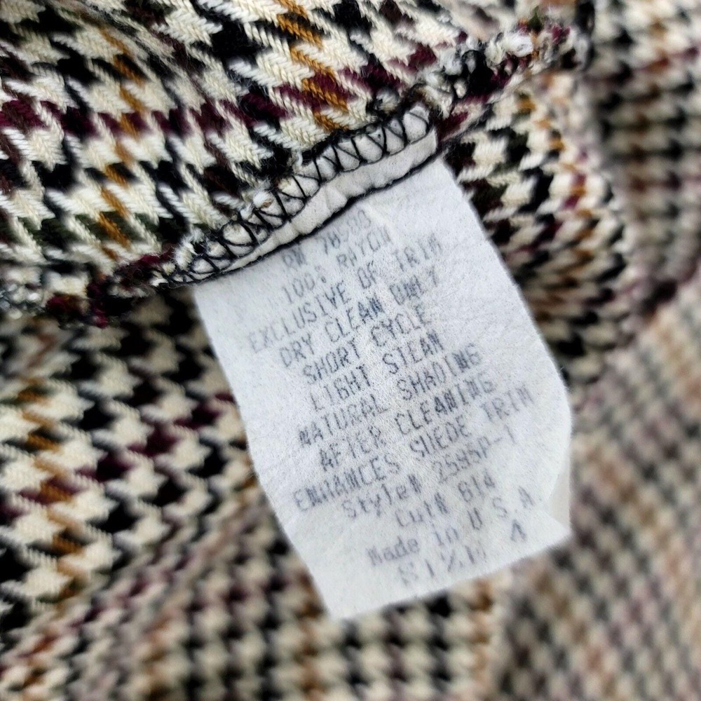Vintage 80s Cynthia Howie Petite 4 Houndstooth Dress USA Velvet Trim Academia - Picture 8 of 8